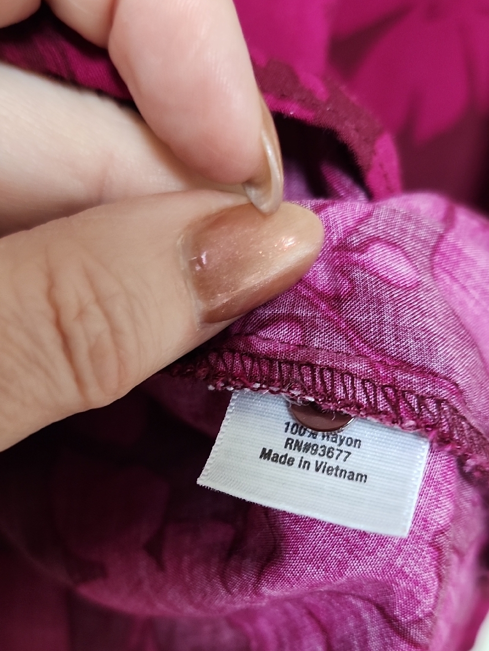 St. John’s Bay Floral Henley Blouse in Magenta and Berry - Picture 5 of 6